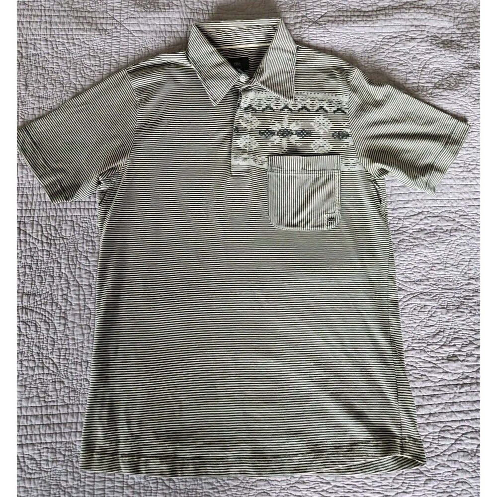 686 Clothing Co Polo Shirt Green Stripe Pocket Size Small Snowboarding